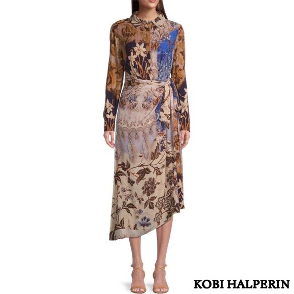 Kobi Halperin **NWT** Sadie Printed Faux Wrap Shirt Dress in Sapphire Multi - Picture 1 of 8